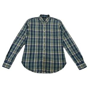 45rpm 45R Button Down Shirt Green Blue Plaid Men's Size 4 (Broken Buttons)